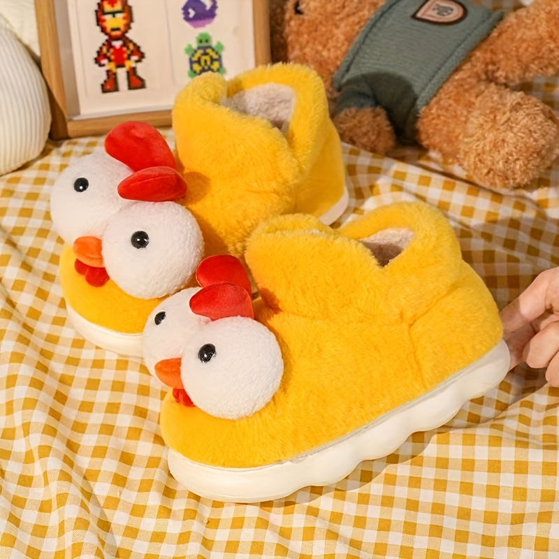 Women's Chicken Slippers - Plush Corduroy House Shoes with Thick Non-Slip EVA Sole, Cute Yellow & Red Comb, Indoor/Outdoor Winter Slippers, Cozy Gift