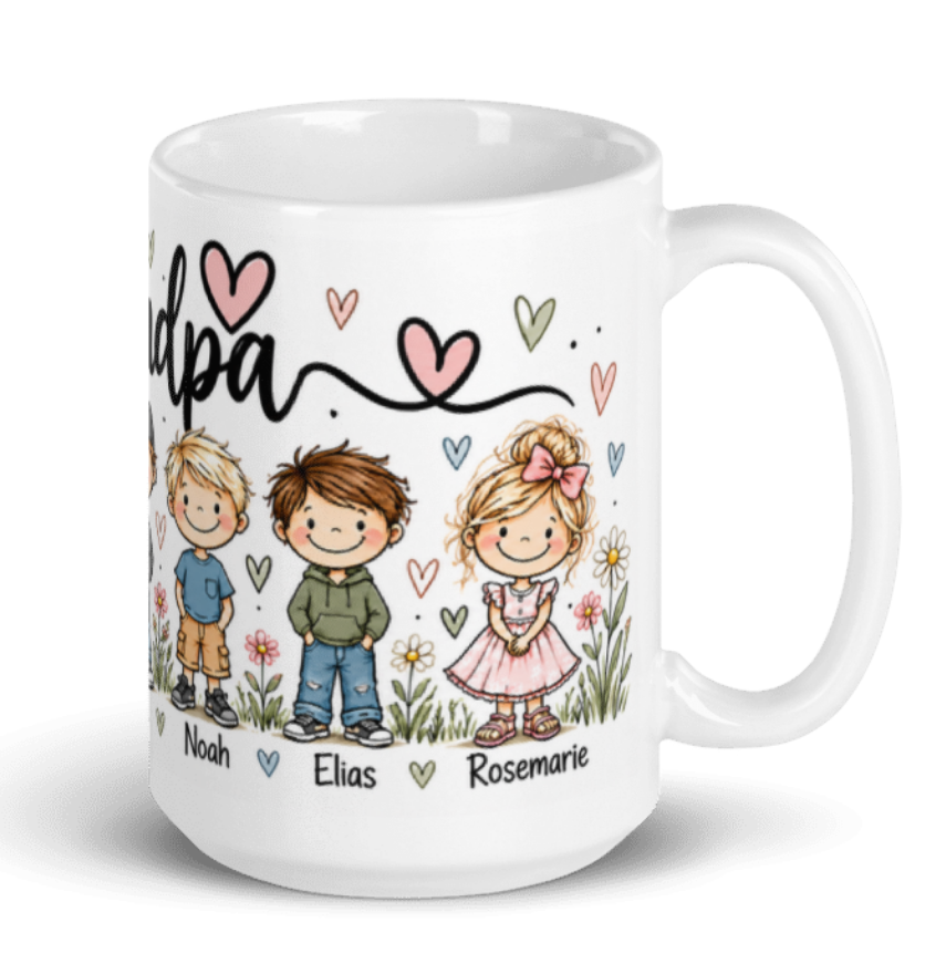 Personalized Grandpa Mug with Grandkids | Custom Grandchildren Names | 15 oz Grandpa Gift
