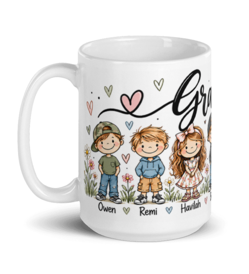 Personalized Grandpa Mug with Grandkids | Custom Grandchildren Names | 15 oz Grandpa Gift