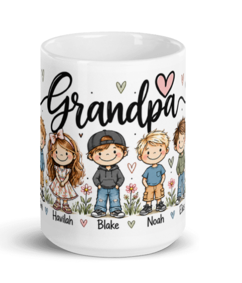 Personalized Grandpa Mug with Grandkids | Custom Grandchildren Names | 15 oz Grandpa Gift