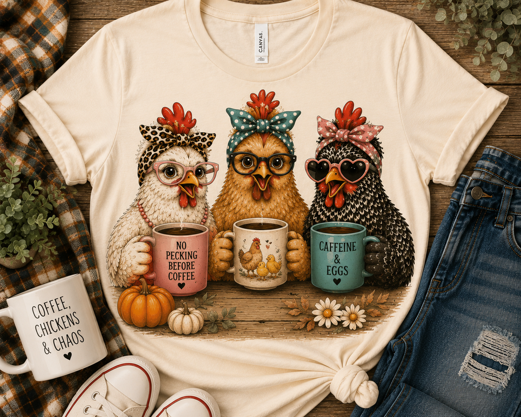 Funny Chicken Coffee Farm Girl Tee
