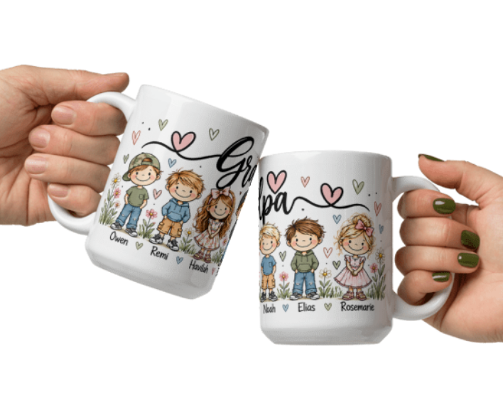 Personalized Grandpa Mug with Grandkids | Custom Grandchildren Names | 15 oz Grandpa Gift