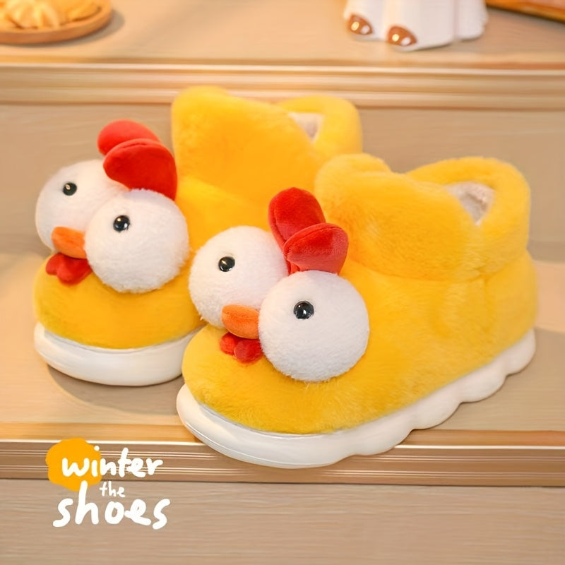 Women's Chicken Slippers - Plush Corduroy House Shoes with Thick Non-Slip EVA Sole, Cute Yellow & Red Comb, Indoor/Outdoor Winter Slippers, Cozy Gift
