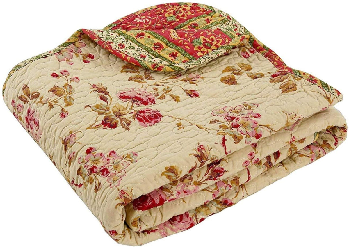 Vintage Rose Quilted Throw Blanket