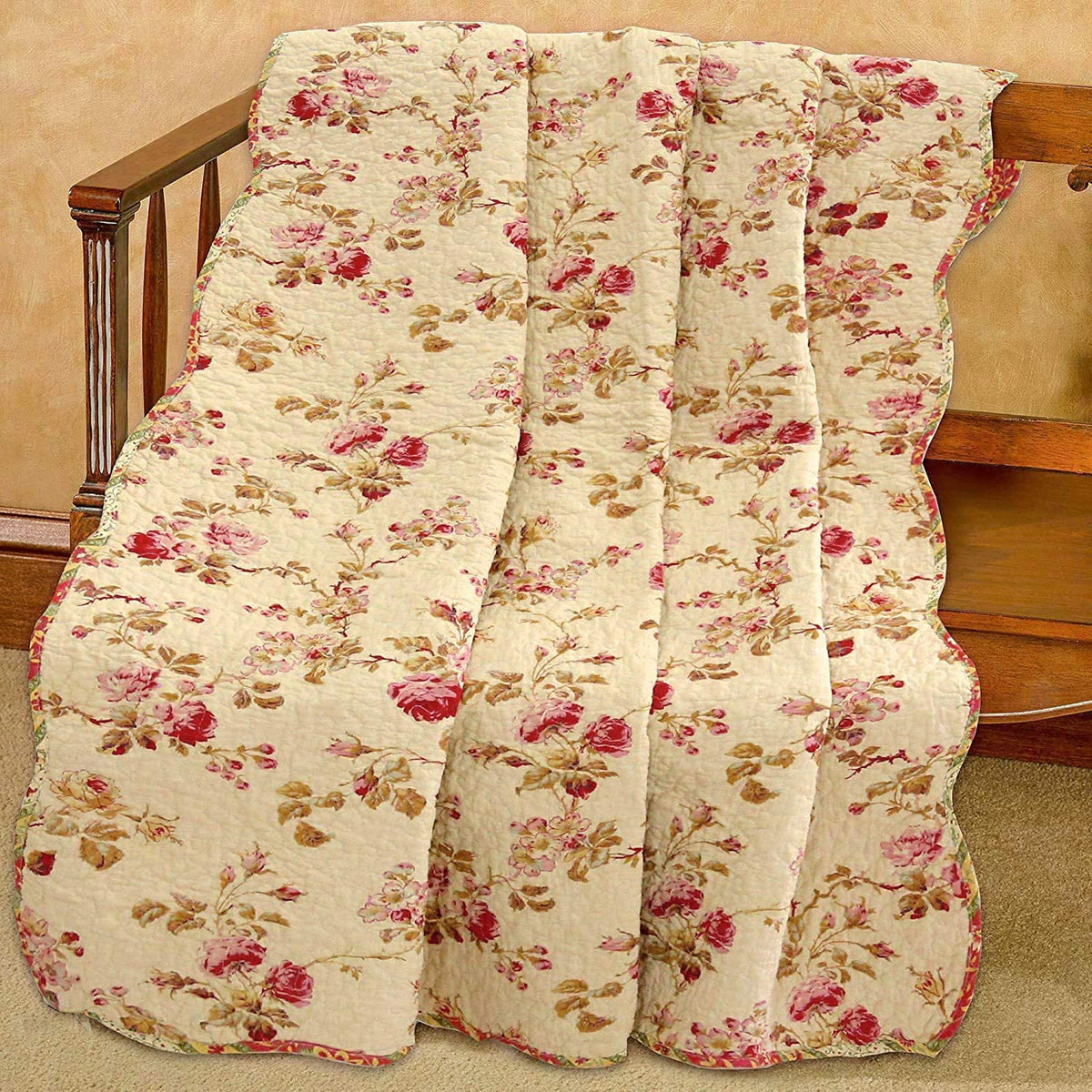 Vintage Rose Quilted Throw Blanket