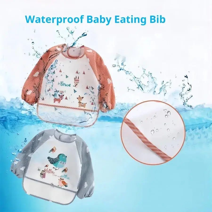 1-Piece Waterproof Baby Eating Smock – Toddler Cartoon Long Sleeve Art Apron, Animal Smock & Soft Feeding Bib for Infants