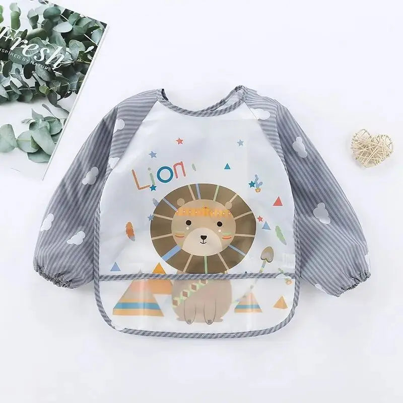 1-Piece Waterproof Baby Eating Smock – Toddler Cartoon Long Sleeve Art Apron, Animal Smock & Soft Feeding Bib for Infants