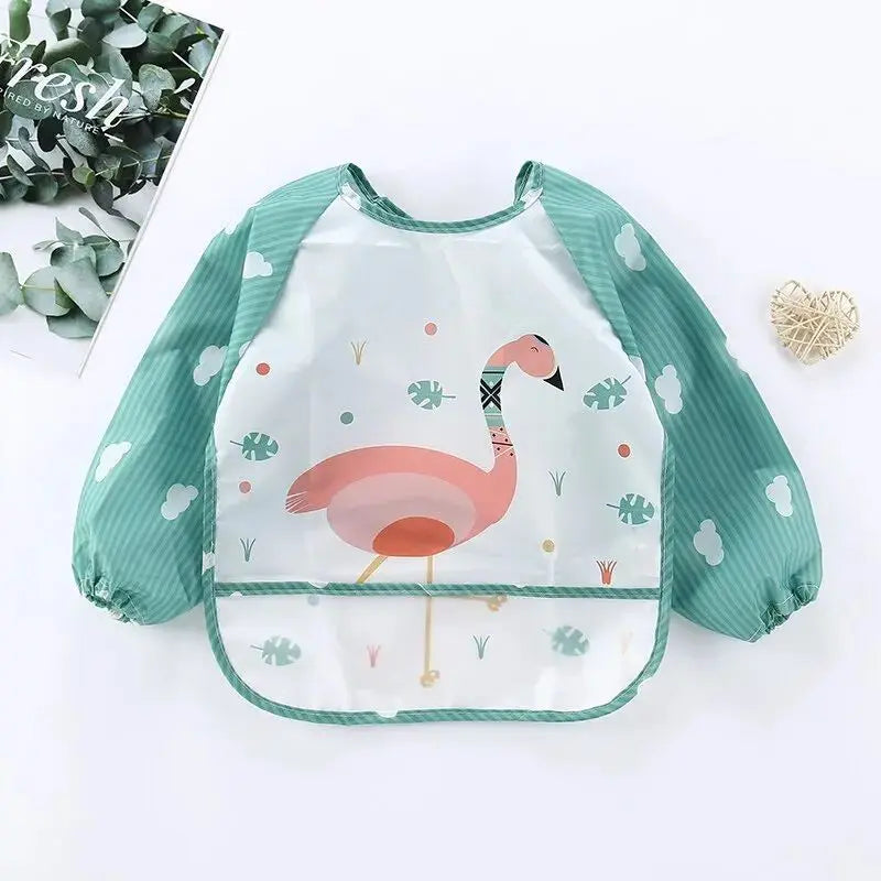 1-Piece Waterproof Baby Eating Smock – Toddler Cartoon Long Sleeve Art Apron, Animal Smock & Soft Feeding Bib for Infants