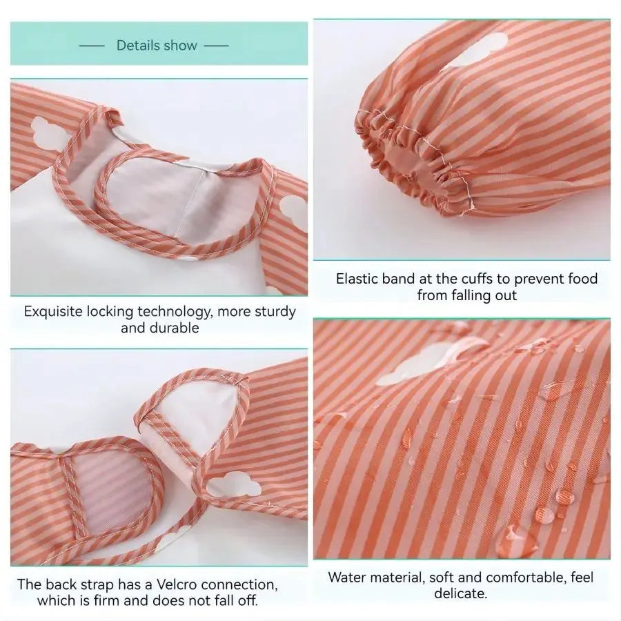 1-Piece Waterproof Baby Eating Smock – Toddler Cartoon Long Sleeve Art Apron, Animal Smock & Soft Feeding Bib for Infants