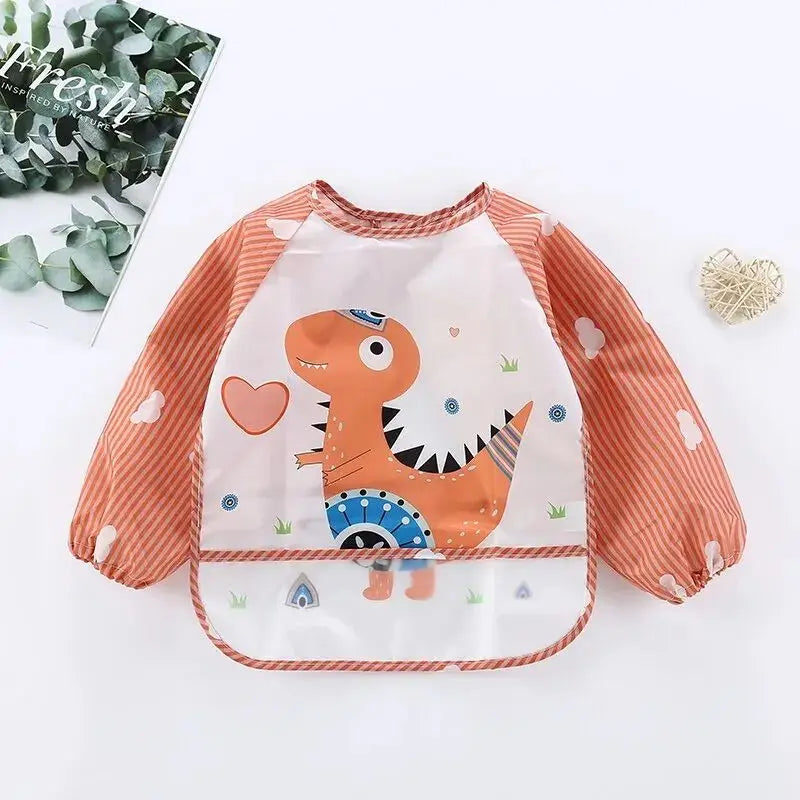 1-Piece Waterproof Baby Eating Smock – Toddler Cartoon Long Sleeve Art Apron, Animal Smock & Soft Feeding Bib for Infants