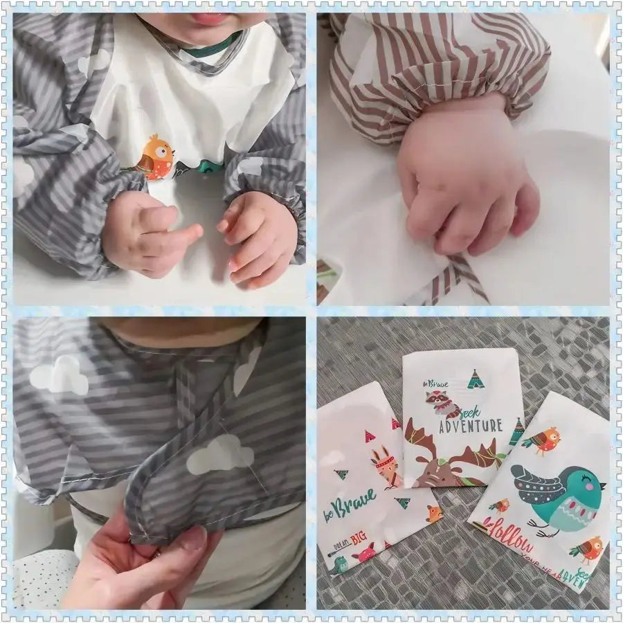1-Piece Waterproof Baby Eating Smock – Toddler Cartoon Long Sleeve Art Apron, Animal Smock & Soft Feeding Bib for Infants
