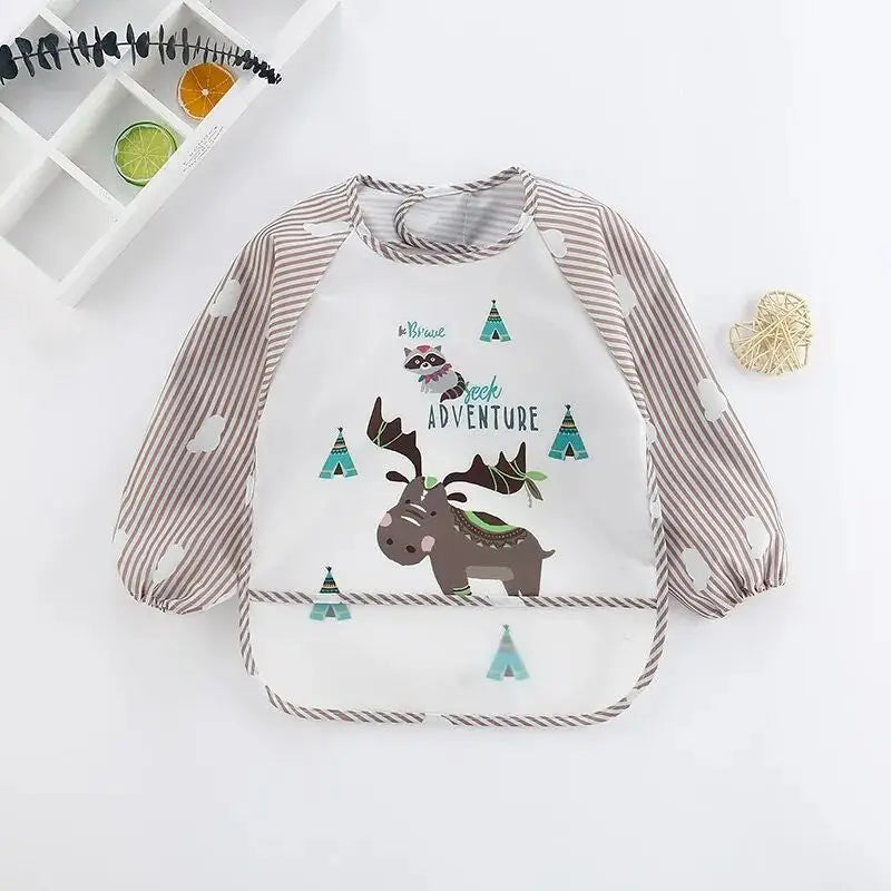 1-Piece Waterproof Baby Eating Smock – Toddler Cartoon Long Sleeve Art Apron, Animal Smock & Soft Feeding Bib for Infants