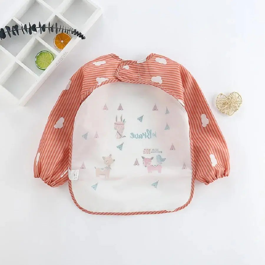 1-Piece Waterproof Baby Eating Smock – Toddler Cartoon Long Sleeve Art Apron, Animal Smock & Soft Feeding Bib for Infants