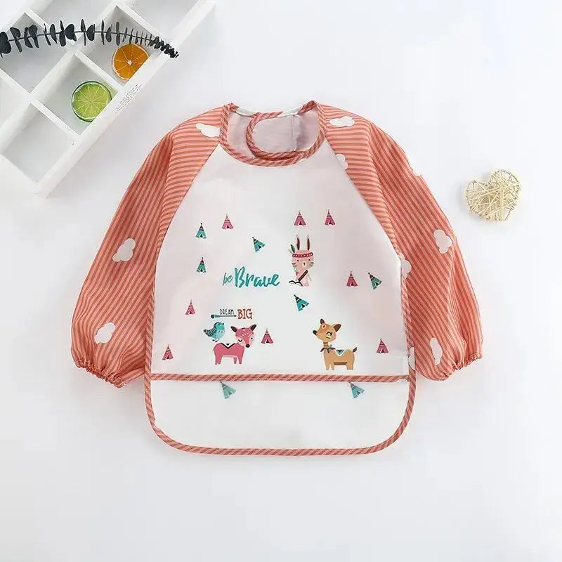 1-Piece Waterproof Baby Eating Smock – Toddler Cartoon Long Sleeve Art Apron, Animal Smock & Soft Feeding Bib for Infants