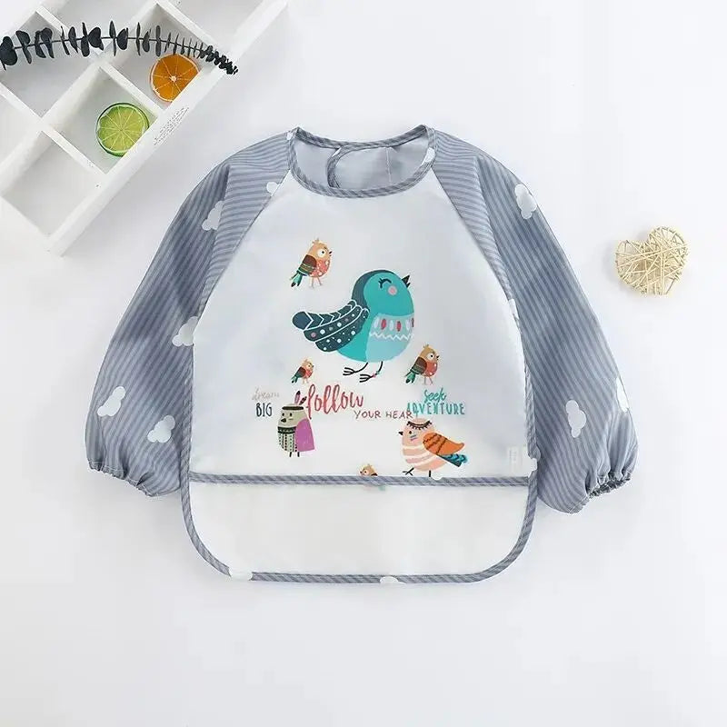 1-Piece Waterproof Baby Eating Smock – Toddler Cartoon Long Sleeve Art Apron, Animal Smock & Soft Feeding Bib for Infants