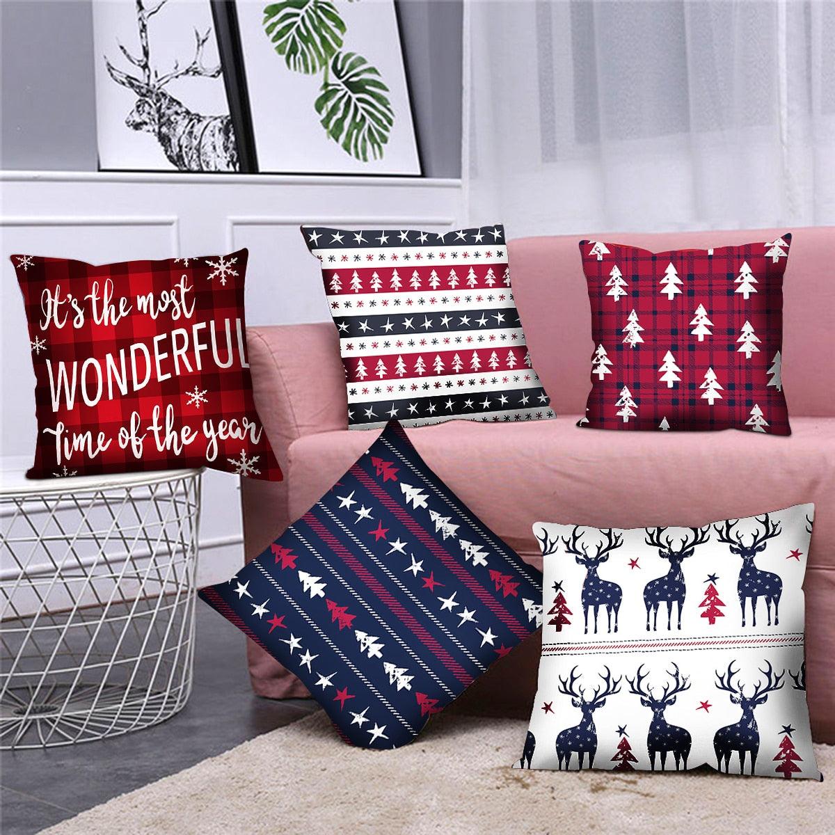 Christmas Pillowcase Merry Christmas Decor For Home Red Green Christmas Pillow Covers Vintage Red Xmas Tree Rustic Home Decorative Cushion Cover 45x45cm Ornament Navidad Gifts New Year 2022