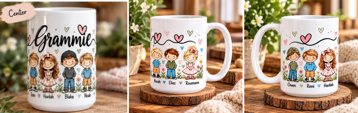 Personalized Grammie Mug with Grandkids | Custom Grandchildren Names | 15 oz Grandma Gift