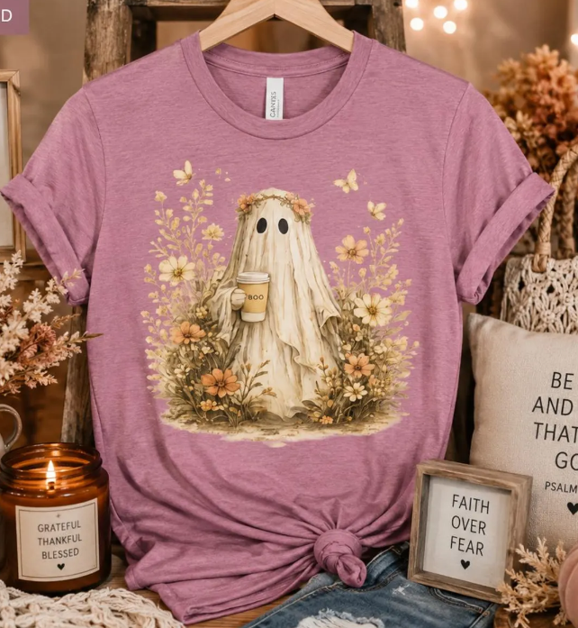 Cora the Ghost Boo Coffee Halloween Tee