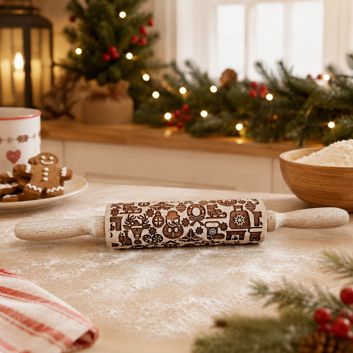 Christmas Engraved Rolling Pin Set
