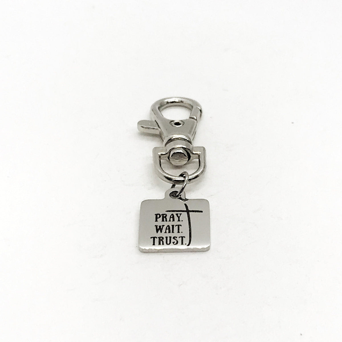 Bag Charm, Pray Wait Trust Charm Gift, Faith Quote Gift, Prayer Quote, Christian Gift, Encouragement Gift, Keychain Charm, Purse Charm