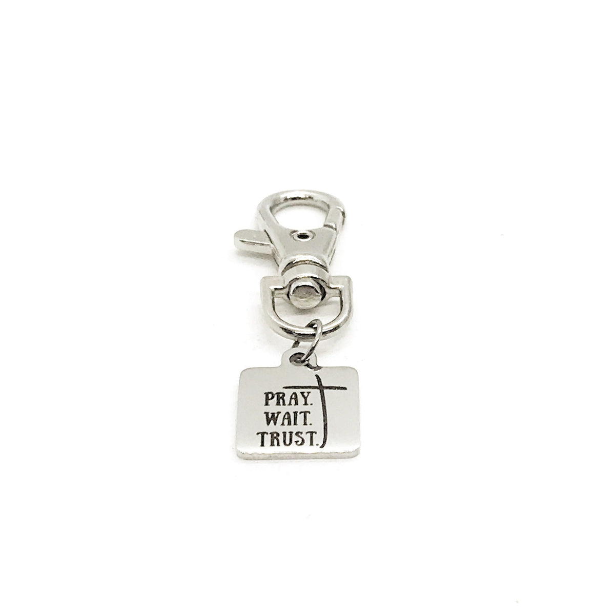 Bag Charm, Pray Wait Trust Charm Gift, Faith Quote Gift, Prayer Quote, Christian Gift, Encouragement Gift, Keychain Charm, Purse Charm