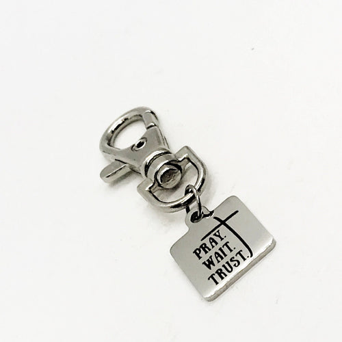 Bag Charm, Pray Wait Trust Charm Gift, Faith Quote Gift, Prayer Quote, Christian Gift, Encouragement Gift, Keychain Charm, Purse Charm