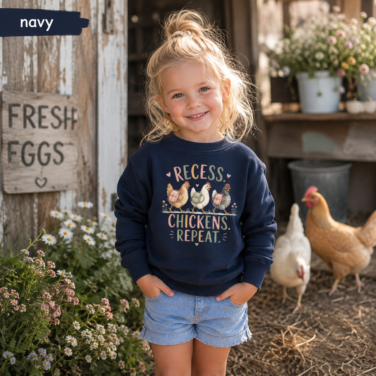Recess Chickens Repeat Kids Sweatshirt
