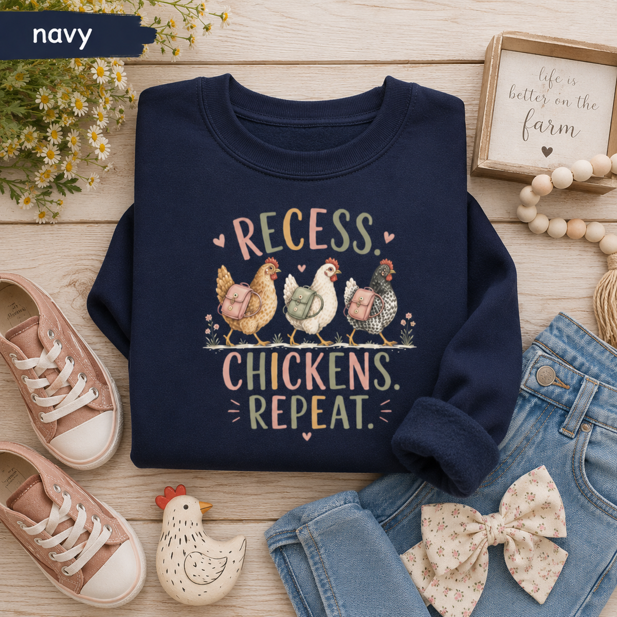 Recess Chickens Repeat Kids Sweatshirt