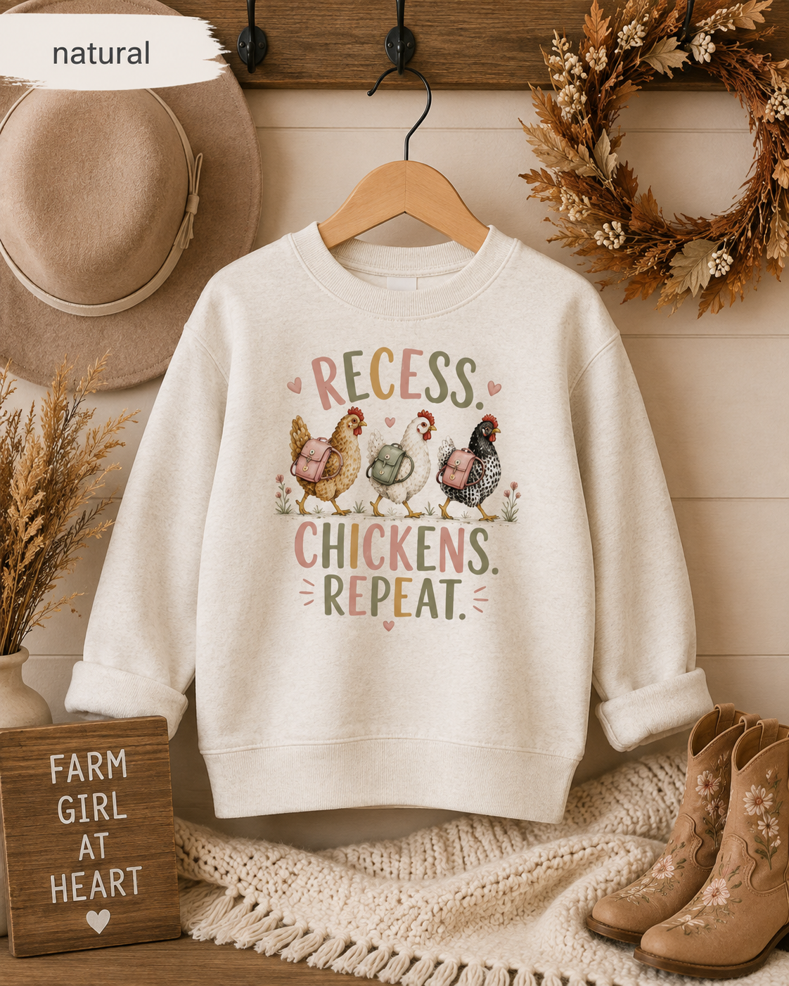 Recess Chickens Repeat Kids Sweatshirt