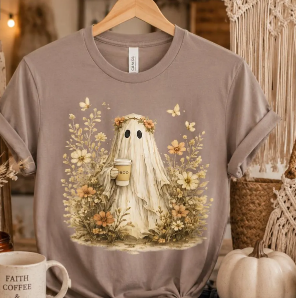 Cora the Ghost Boo Coffee Halloween Tee
