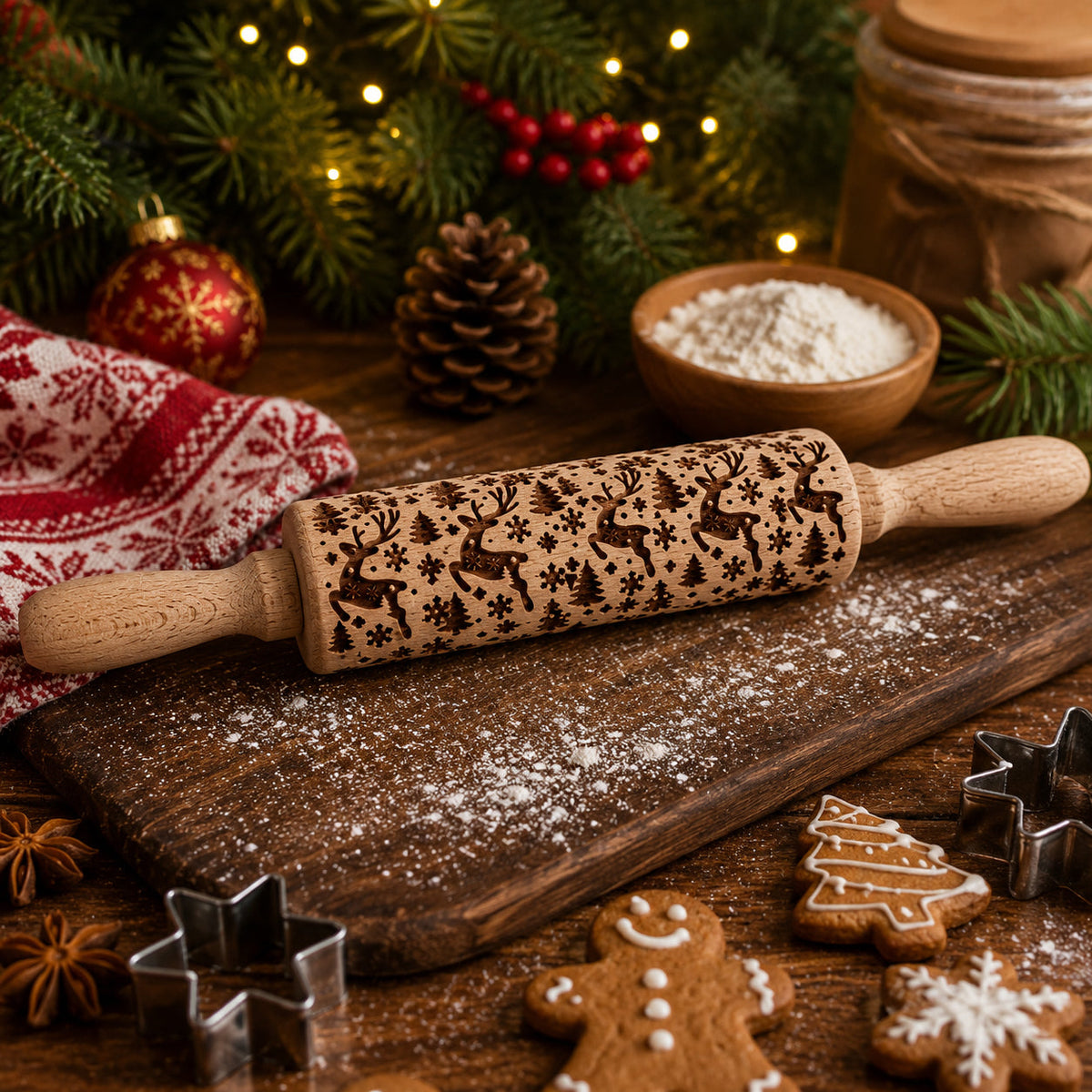 Christmas Engraved Rolling Pin Set