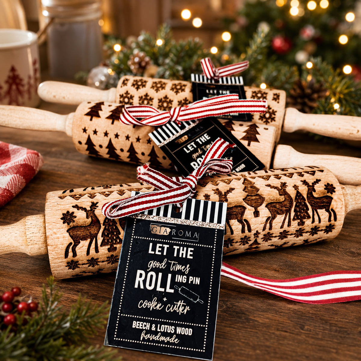 Christmas Engraved Rolling Pin Set
