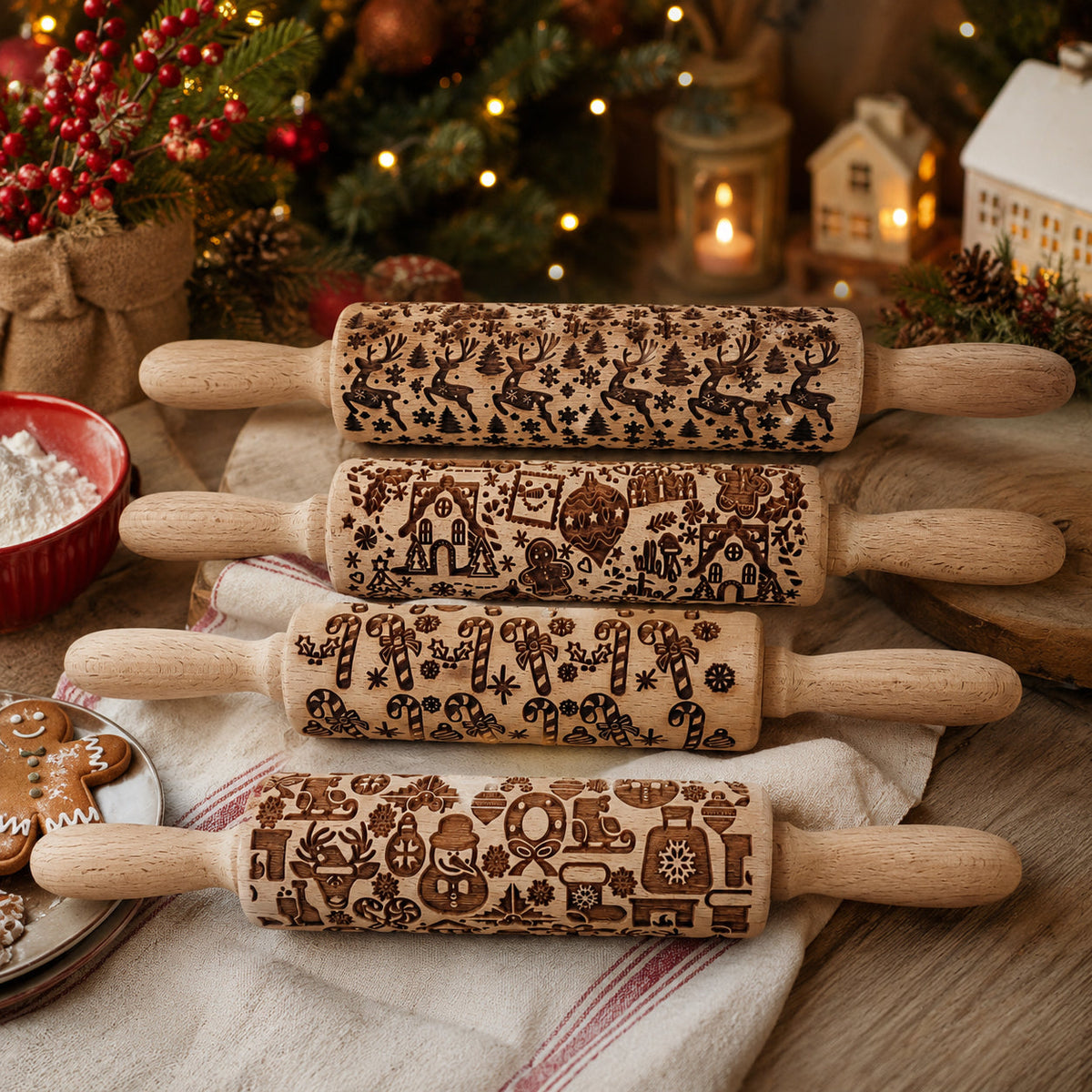 Christmas Engraved Rolling Pin Set