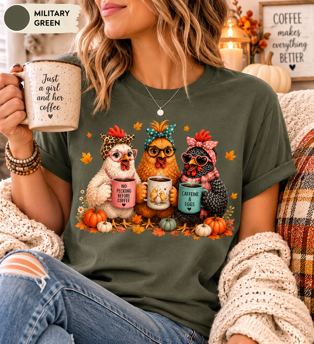 Funny Chicken Coffee Farm Girl Tee