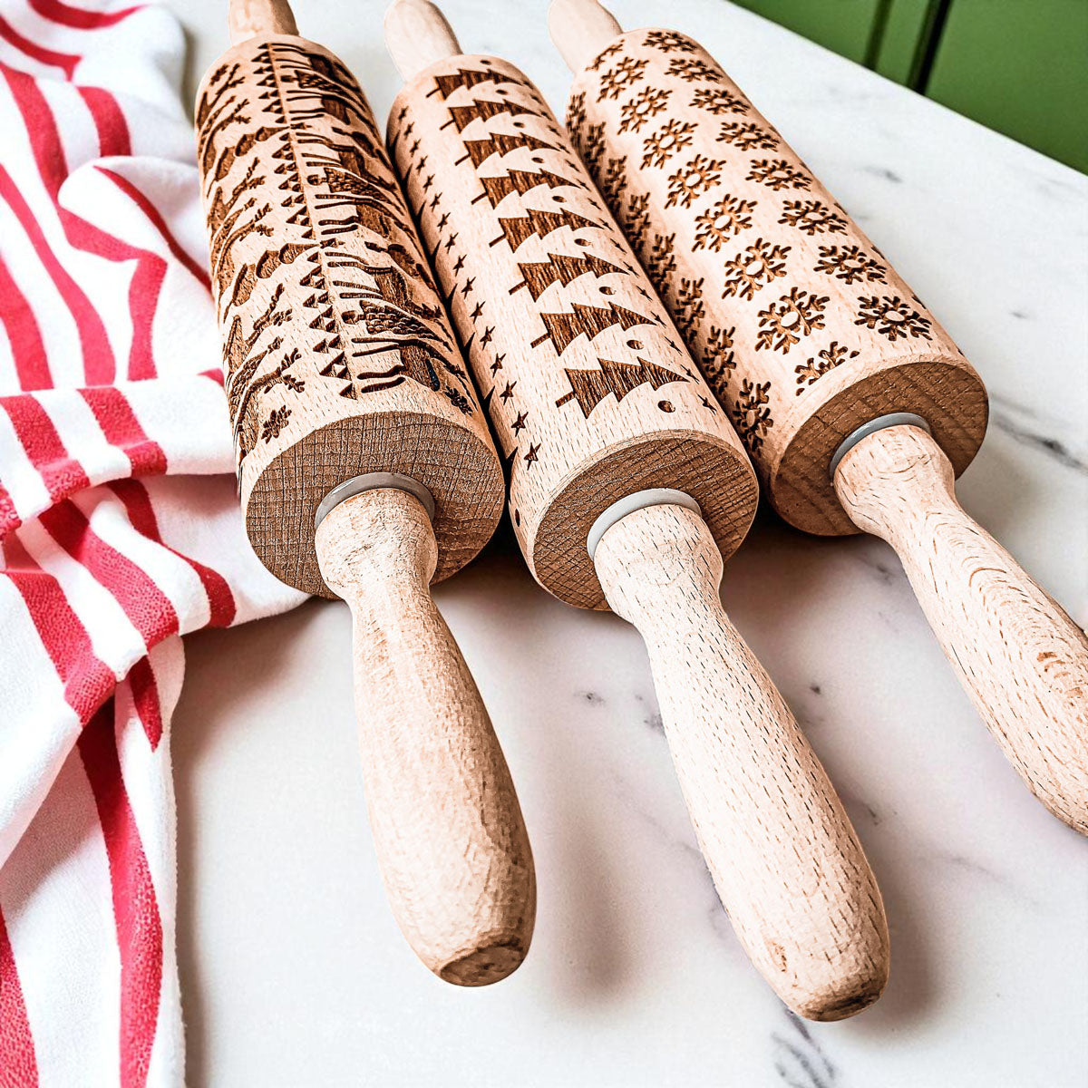 Christmas Engraved Rolling Pin Set