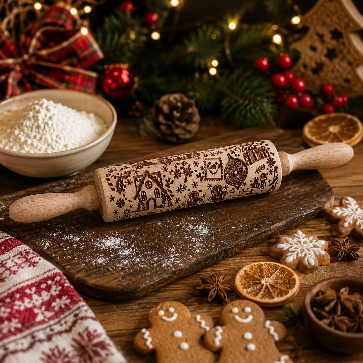 Christmas Engraved Rolling Pin Set