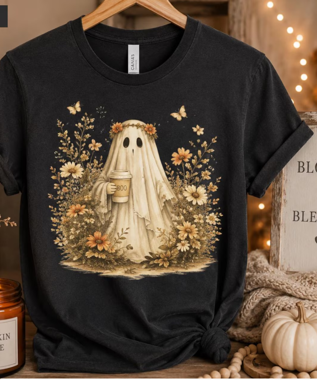 Cora the Ghost Boo Coffee Halloween Tee